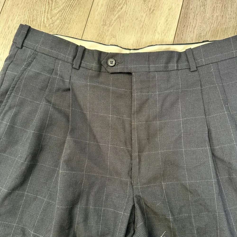 Evan Picone vintage men's wool suit Navy charcoal Windowpane size‎ 39 bottoms
